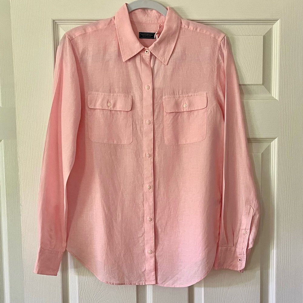 NWT Vineyard Vines Linen Camp Shirt Size 6 Flamingo